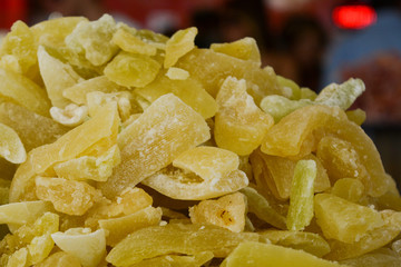 dried green melon in a stall at the market