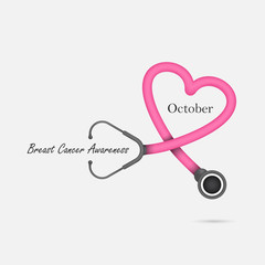 Breast Cancer October Awareness Month Campaign Background.Women health vector design.Breast cancer awareness logo design.Breast cancer awareness month icon.Realistic pink ribbon.Pink care logo