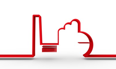 Obraz premium An outline of a factory on orange background. Line art industry concept. 3D rendering