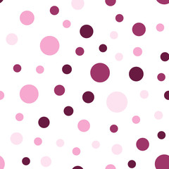 Colorful polka dots seamless pattern on white 22 background. Majestic classic colorful polka dots textile pattern. Seamless scattered confetti fall chaotic decor. Abstract vector illustration.
