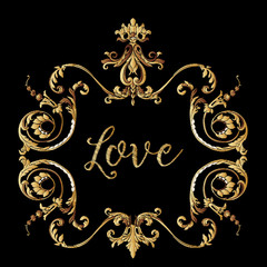Embroidery. Embroidered design elements with gold royal frame wi