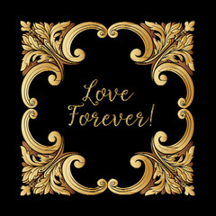 Embroidery. Embroidered design elements with gold royal frame wi