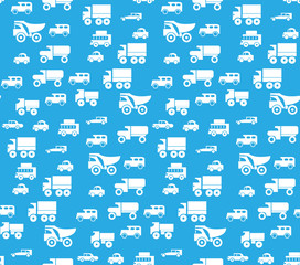 Seamless vector pattern with cars. Blue background.