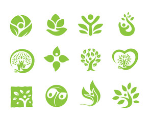 Organic food logo symbol, set for eco care logo, people and organic products.vector illustration.