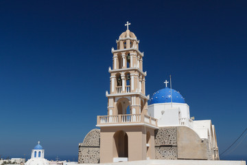 Traditional Cyclades style church in Mesaria village, Santorini island, Greece