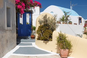 Traditional Cyclades style house in Mesaria village, Santorini island, Greece