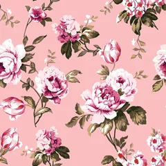 Foto op Plexiglas Lichtroze Shabby chic vintage rozen naadloos patroon