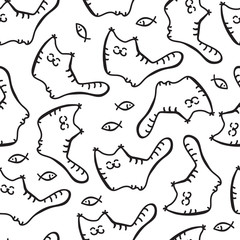 Scetched doodle cat pattern