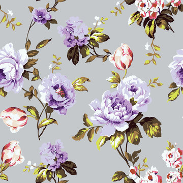 Shabby chic vintage roses seamless pattern