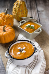 Pumpkin cream on bowl