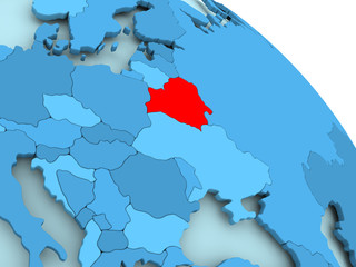 Belarus on blue globe