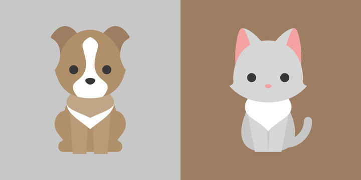 cat and dog icon flat design, pet shop concept