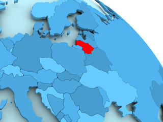 Lithuania on blue globe