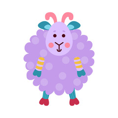 Cute cartoon purple sheep animal toy, colorful vector Illustration