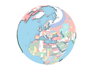 Obraz premium Slovenia on globe isolated