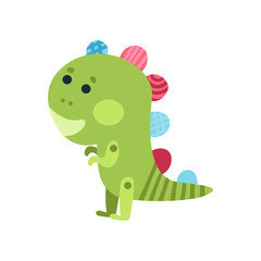 Cute cartoon green dragon animal toy, colorful vector Illustration