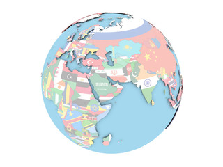 Qatar on globe isolated