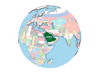 Saudi Arabia on globe isolated