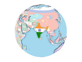 India on globe isolated