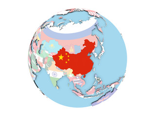 China on globe isolated