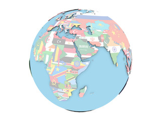Djibouti on globe isolated