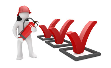 3d Männchen als Feuerwehrmann mit Feuerlöscher