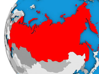 Map of Russia on political globe