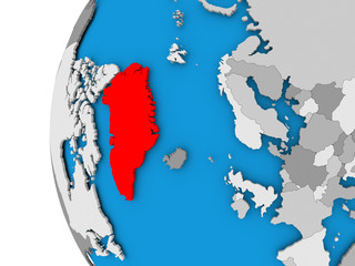 Map of Greenland on political globe