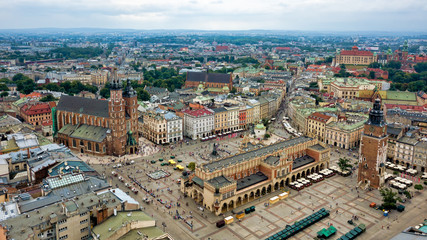 Top view of the main square of Krakow, Poland. - obrazy, fototapety, plakaty