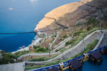 the winding steps up the cliff from old port at fira santorini