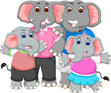 happy family of elephant cartoon 