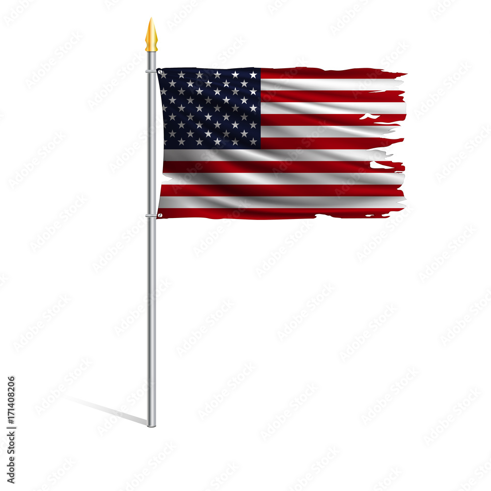 Wall mural hurricane torn national flag of the united states. the main symbol of the usa. wind torn flag on met