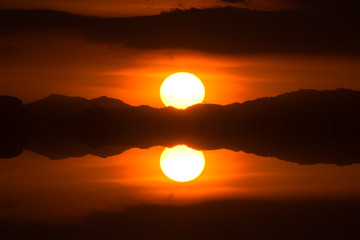 Sunset sky and cloud on the lake.