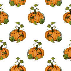 Vector cartoon seamless pattern with pumpkin.