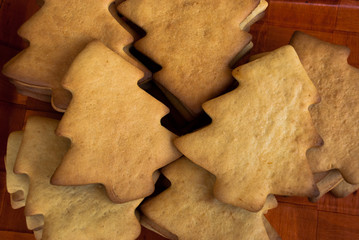 Cookies chistmas tree shape ready for glaze. Symbol of xmas and new year.Food for celebration christmas eve.