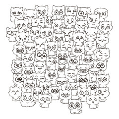 Ilustration with cats and dogs for design of posters, prints, invitations, greetings, childbook, flyers and antistress pictures for coloring.