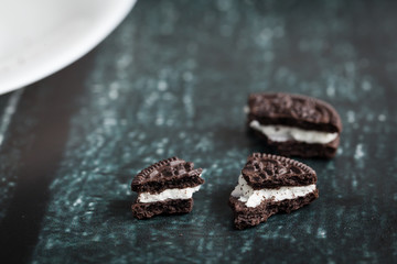 Chocolate cookies with cream filling