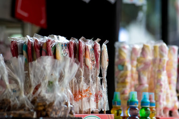 sale of lollipops at the candies stall during a patron saint