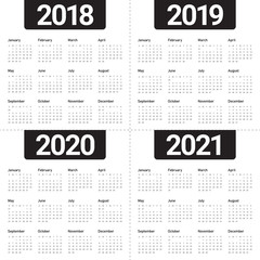 Year 2018 2019 2020 2021 calendar vector