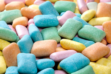 Colored chewing gum background close up