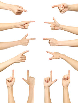 Female hand pointing. Set of multiple pictures