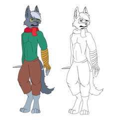 wolf-pirate. cartoon drawing. coloring book pages for kids