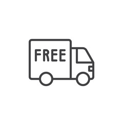 Free shipping truck line icon, outline vector sign, linear style pictogram isolated on white. Symbol, logo illustration. Editable stroke. Pixel perfect vector graphics