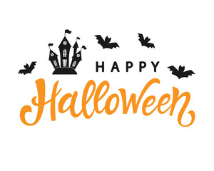 Happy Halloween typography poster with handwritten calligraphy text