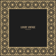 Vector golden frame. Square vintage card for design. Premium background in luxury style.