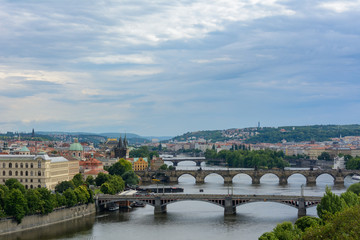 Fototapeta na wymiar Aerial view of bridges across the Vltava in Prague. Czech Republic