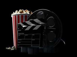 Film reel with popcorn isolated
