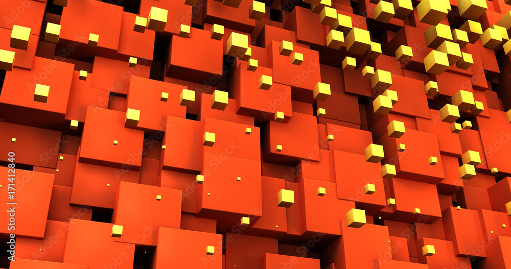 Poster 3d render of abstract chaotic cubes background
