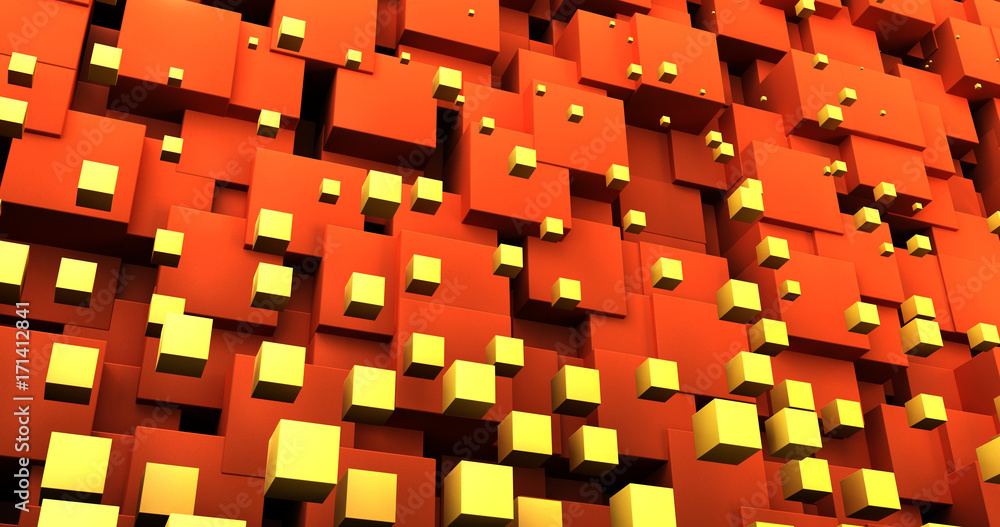 Poster 3d render of abstract chaotic cubes background