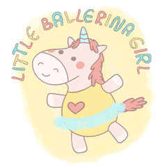 Obraz na płótnie Canvas Adorable little unicorn girl dancing ballet, colorful vector illustration